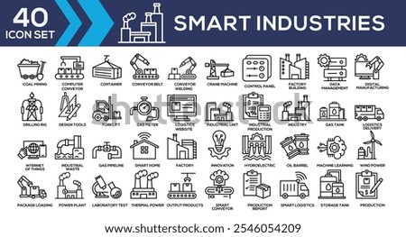 Smart industries Black Line Icon Set Collection