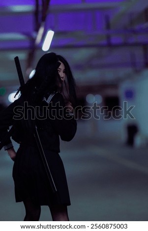 Similar – Image, Stock Photo mysterious woman under a black tulle