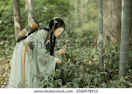 Similar – Image, Stock Photo Rustic dressed woman with grey wool jacket and blue scarf with fringes in autumn in front of a farm in Rudersau near Rottenbuch in the district Weilheim-Schongau in Upper Bavaria