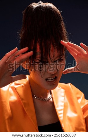Similar – Image, Stock Photo Moody portrait in orange tones of a white woman