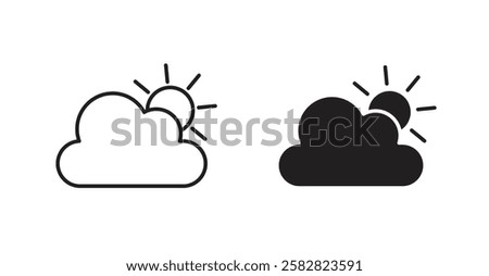 Cloud sun filled and outlined icons vectors on white background