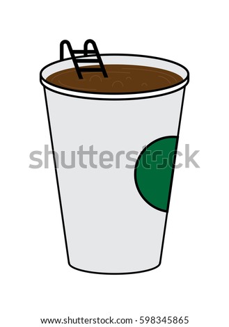vector illustration of Big Disposable Coffee cup with hot coffee. Coffee Pool concept.