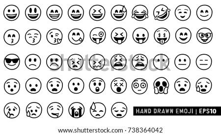 Hand Drawn Emoji. Black and White Design. Line drawing emoticon.