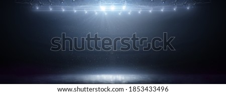 Winter background. Blue ice floor texture and mist. Snow and ice background. Lights abstract. Reflection. 3D rendering