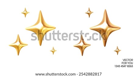 3d blink sparkle or sparkling icons in golden style, isolated on white background. 3d shining sparkle vector symbol. 