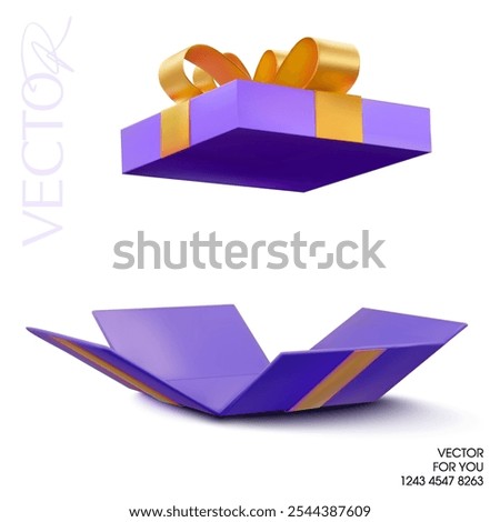 3d collapsed and opened gift box with  ribbons, isolated on white background. 3d opened gift box vector icon