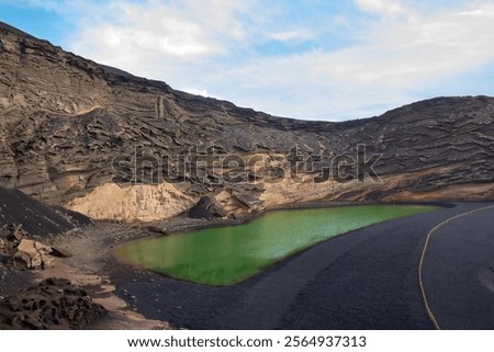 Similar – Image, Stock Photo Landscape in Timanfaya National Park. Lanzarote. Canary Islands. Spain.