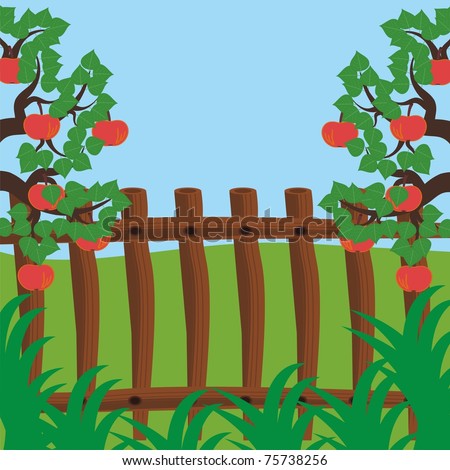 fence and apple trees