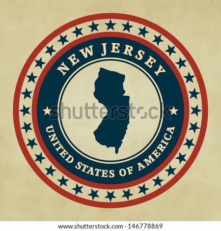 Vintage label with map of New Jersey, vector