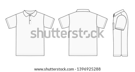 Polo shirt (golf shirt) template illustration ( front/ back/ side ) / white. No pockets.