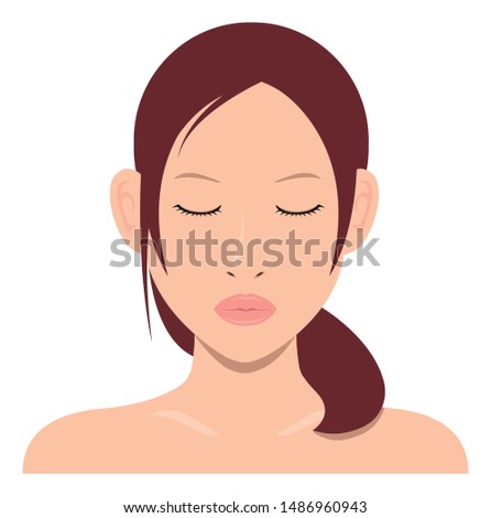 Young asian woman face vector illustration / kiss face , closed eyes