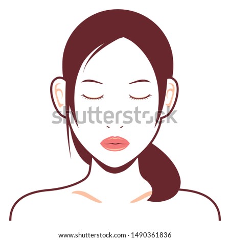 Young asian woman face vector illustration / kiss face , closed eyes 