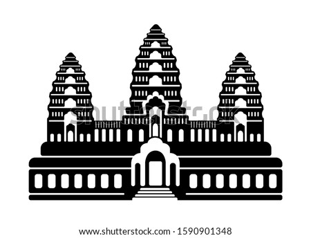 Angkor Wat - Cambodia / World famous buildings monochrome vector illustration.