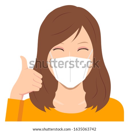 Young woman wearing a mask vector illustration (upper body) / thumb up with smiling 