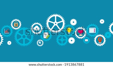 Business concept illustration banner. Gear wheel (technology) and people’s life.