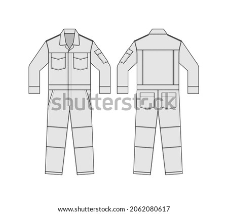 Long sleeves working overalls ( Jumpsuit, Boilersuit ) template vector illustration white