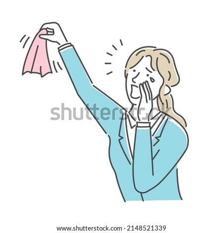 Vector illustration of a businesswoman crying and saddening goodbye