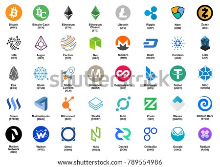 major crypto currency (bitcoin,altcoin etc.) color logo icon set.