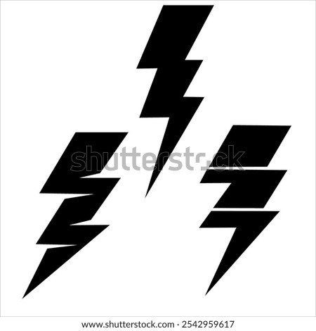 Lightning icon set. Line and glyph flash sign. Outline thunderbolt symbol. Thunderbolts. Shazam Character Logo.