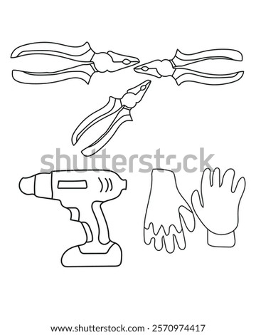 Plus Tools, Portable Drill, Hand Gloves Construction tools are essential for a wide range of tasks in the building and construction industry. A vector illustration of construction tool