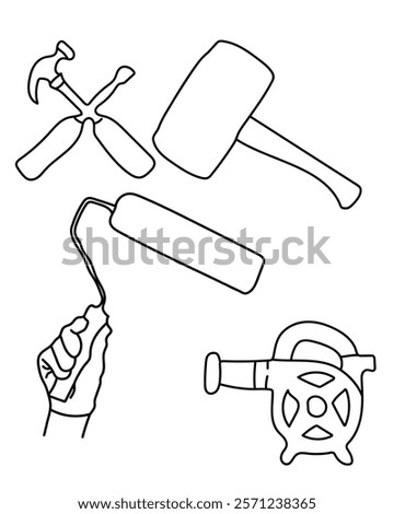 Hammer, PaintRoller WithHand, Blower vector tools are essential digital resources for architects, engineers, and designers tools typically use vector graphics to create precise,scalable illustrations.