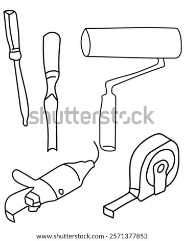 tape, Blade, Screwdriver, Paintroller Construction Vector tools are digital resources for architects, engineers, and designers tools typically use vector graphics to create precise,scalable illustrati