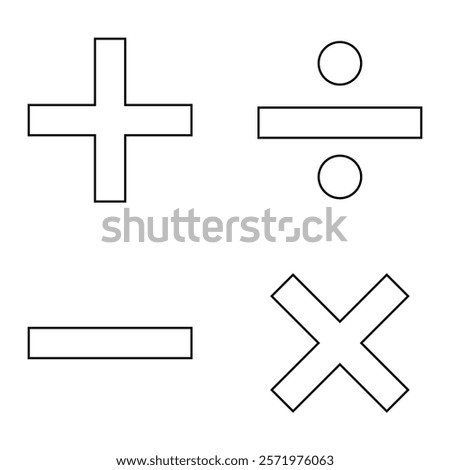 mathematical icon. math calculations addition, division, subtraction, multiplication, plus minus button symbol set. mathematical calculator education vector. Vector pictogram. symbols icon set, eps10