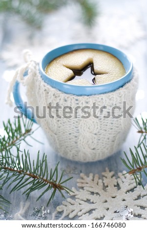 Christmas drink in blue mug