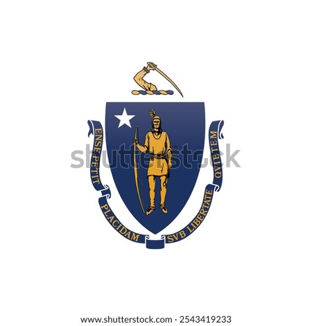 Cube shaped printable vector flag of the United States of America federal state of MASSACHUSETTS