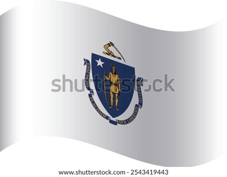 Waving shaped printable vector flag of the United States of America federal state of MASSACHUSETTS