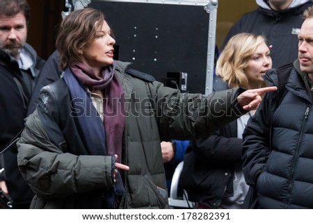 LONDON, UK - FEB 15:Milla Jovovich spotted filming her latest moviein London on the Feb 15, 2013 in London, UK
