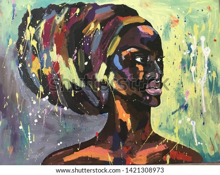 Black lives matter. African woman in turban portrait pop art style picture. African woman painting