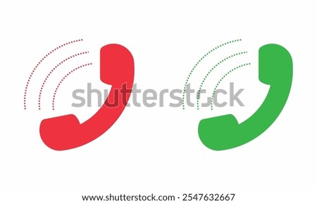 Red ana Green Call Icon,Telephone Receiver,Call Icons. Phone Dial Symbols. Answer and Decline. Green and Red. Yes and No. Vector illustration.
