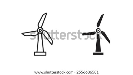 Wind turbine icon set in Thin line black color.