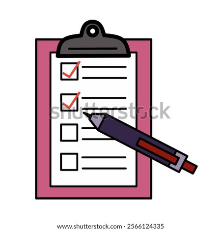 Pen marks checklist box on clipboard. Business to do list icon isolated on white background.