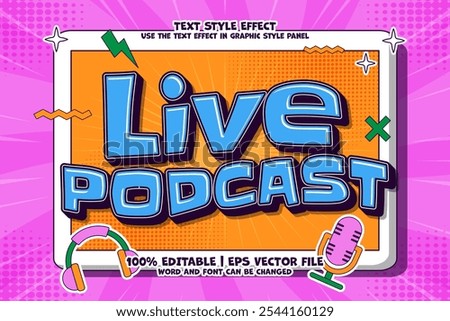 Live Podcast Text Effect Editable Flat Cartoon Style