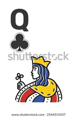 Club Queen (Q) Card for poker, casino game and for blackjack for Deck