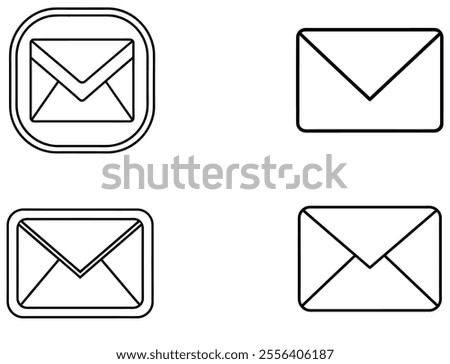 A set of gmail icon illustration .Black and white app icon gmail .Google mail  logo black and white illustration vector