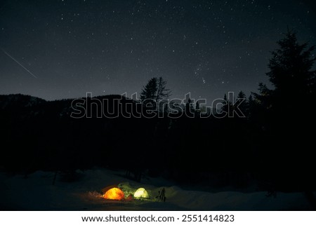 Similar – Image, Stock Photo Snowy mountains lit by sunlight light in evening