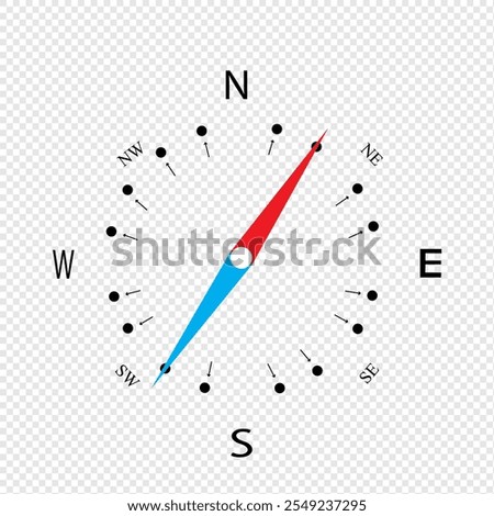 Illustration of the logo. Compass icon with cardinal directions north, west, south, east, southwest, southeast, northeast, northwest, southeast.