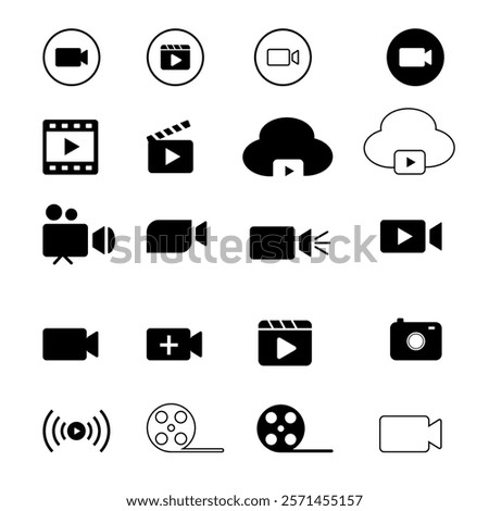 video camera icon for streaming , facetime icons video call symbol, Video player icon set