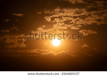 Similar – Image, Stock Photo The sun disappears behind the trees. Behind the house it is already dark. A strong cloud cover gives the whole a magnificent panorama.