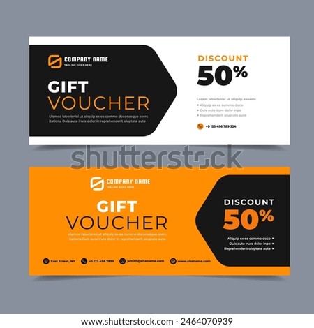 Elegant minimal black and orange gift voucher template