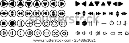 Set of media player button icons.Play and pause buttons,video audio player,player button set icon symbol,play and pause vector button. Media player control icon set. Media Player icons in circle