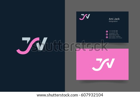 J & V Letter logo, with Business card template Stock fotó © 