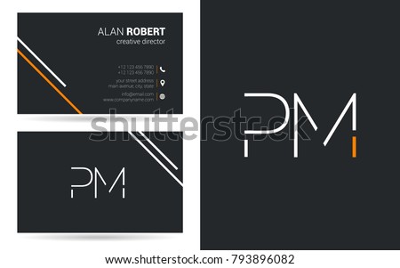 P & M joint logo stroke letter design with business card template Imagine de stoc © 