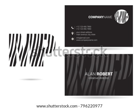 M & P joint logo waves line letter design with business card template Imagine de stoc © 