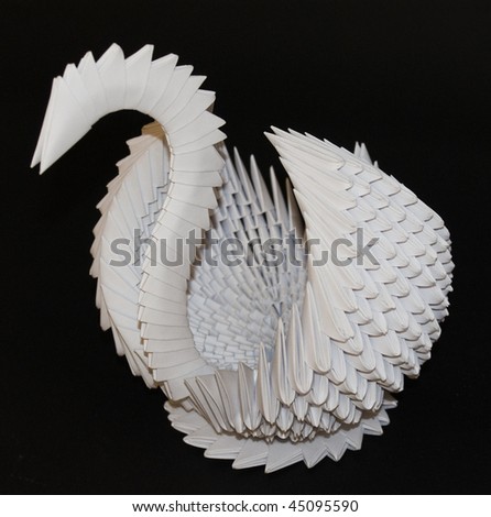 Paper swan from the small shreds of paper (origami)
