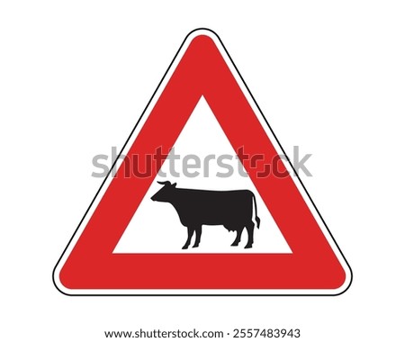 Animal Crossing Road Sign Featuring a Triangular Shape with Red Border and White Background, Indicating the Potential Presence of Animals on the Road, Available as a Vector File