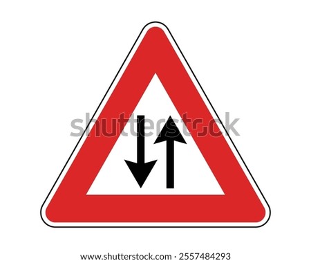 Two-Way Traffic Road Sign Featuring a Triangular Shape with a Red Border and White Background, Indicating the Presence of Vehicles Traveling in Both Directions, Available as a Vector File